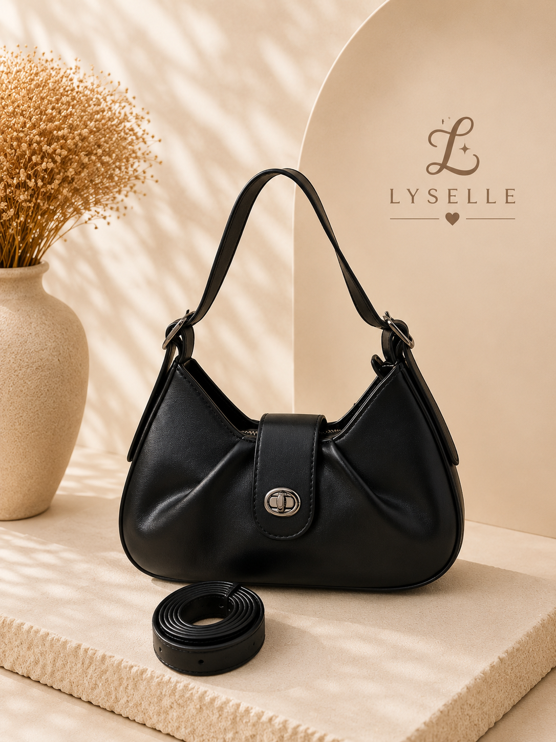 Lyselle Noir Crescent Handbag ✨