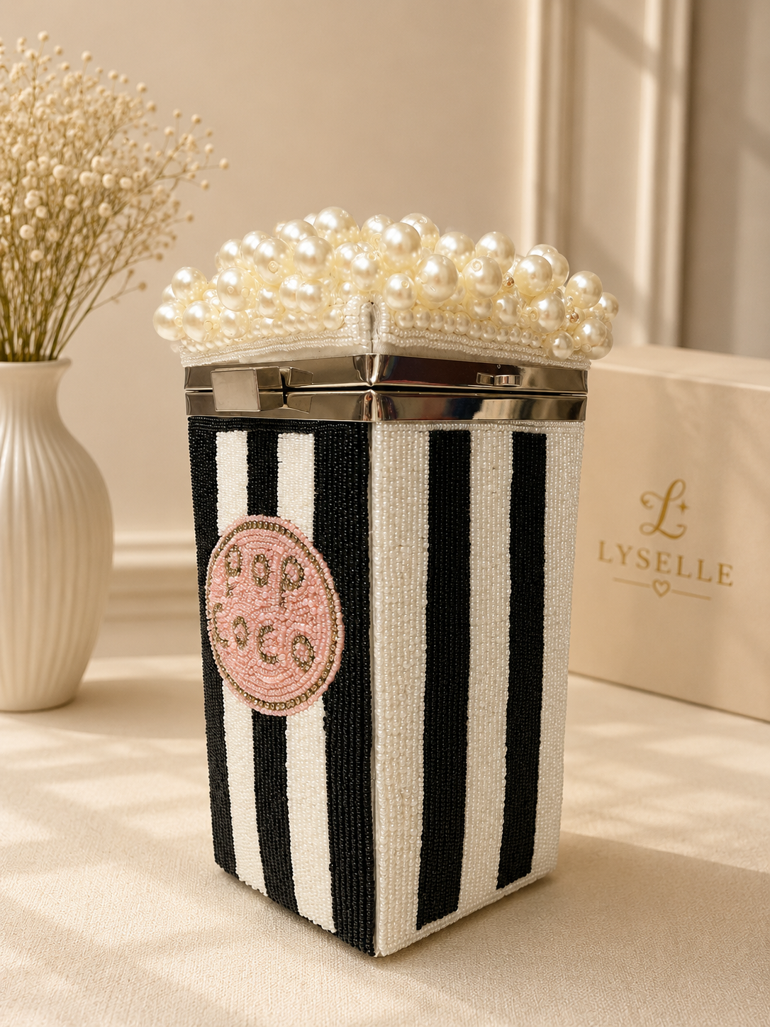 Lyselle Pearl Popcorn Beaded Clutch
